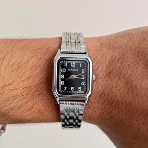 y2k black rectangle stainless steel quartz watch